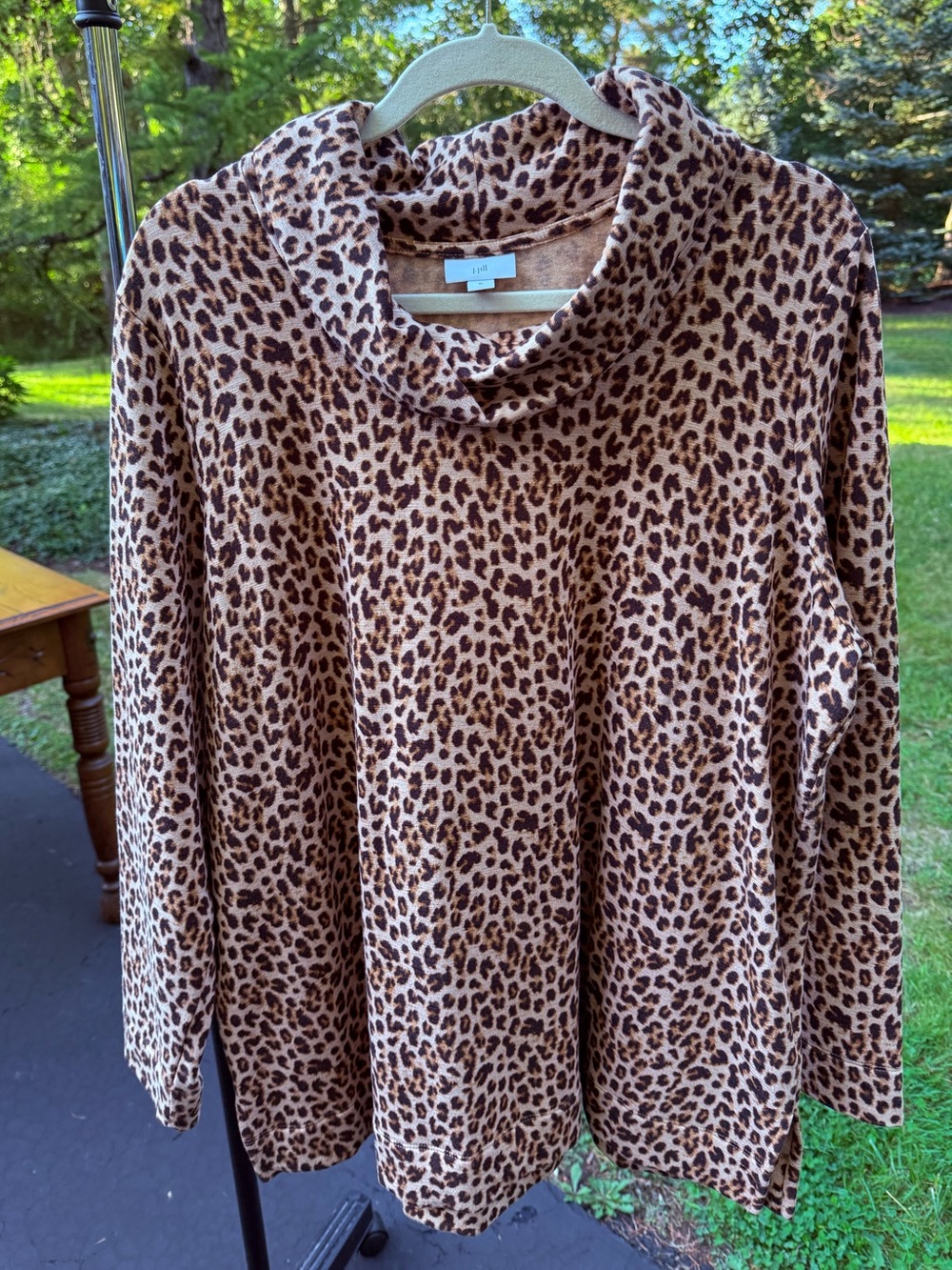 J.Jill Leopard Print Cowl Neck Tunic Top XL Brushed Soft Knit